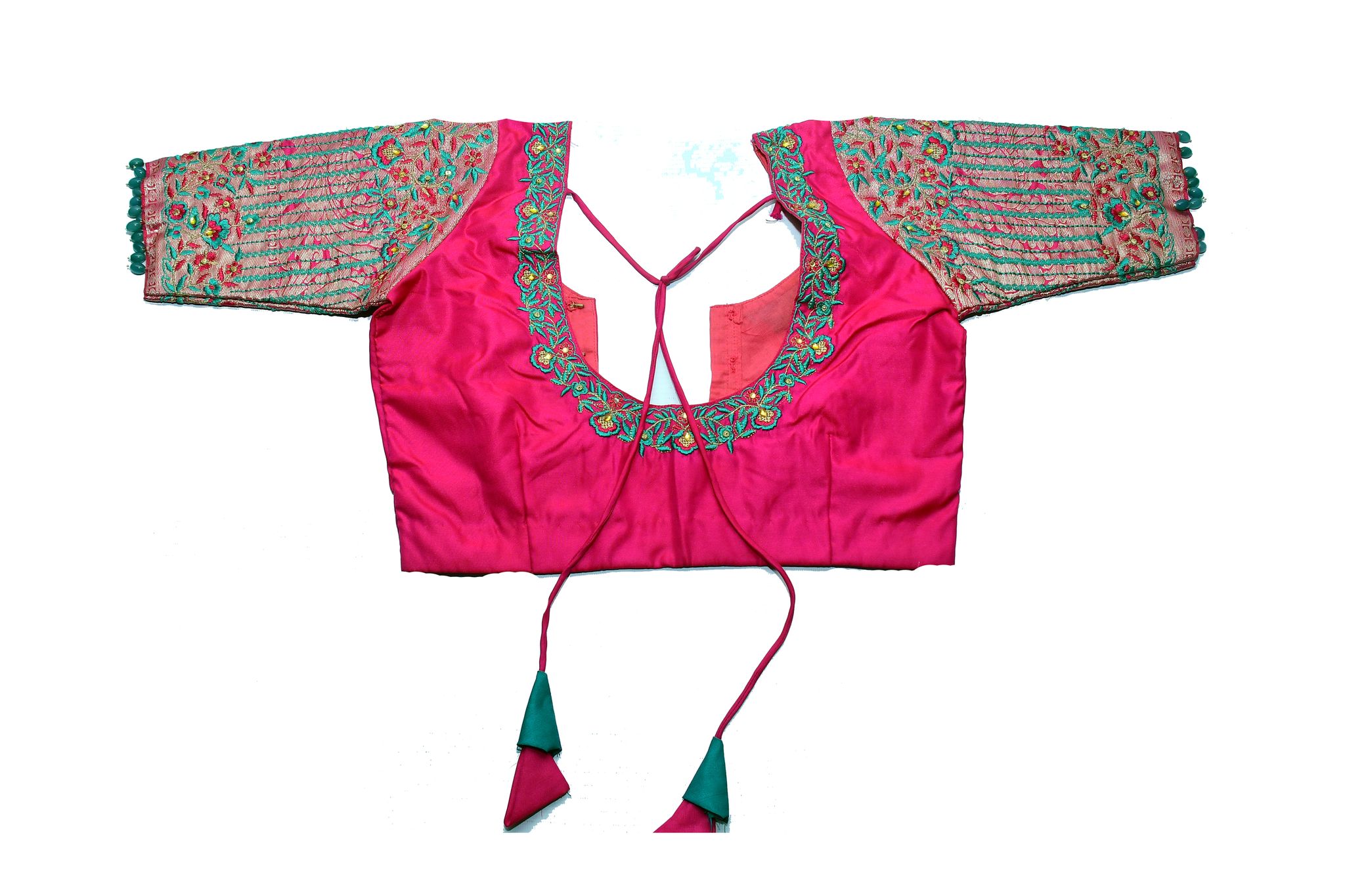 Pink Hand Embroidered Saree Blouse With Beads