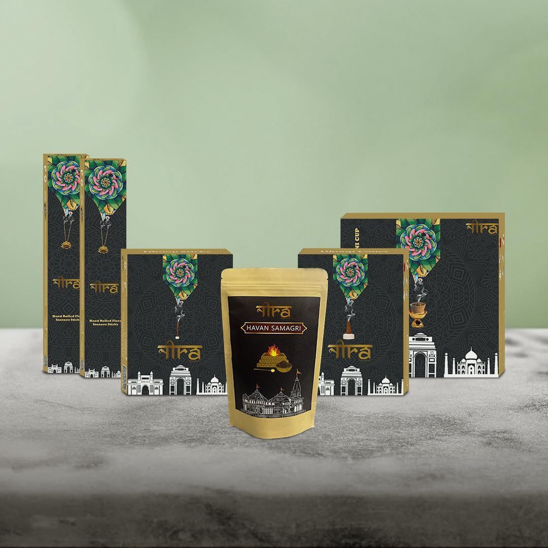 Nira Fragrances Holistic Vedic Combo | 80 Rose & Kesar Chandan Incense Sticks | 50 Chandan Dhoop Cones | 40 Lavender Dhoop Sticks | 12 Gugal Sambrani Cups | 250 Gm Vedic Havan Samagri | 100% Organic