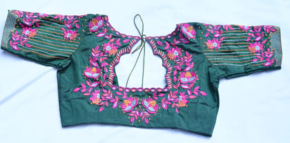 Sri Anu matchings Green blouse with intricate embroidery