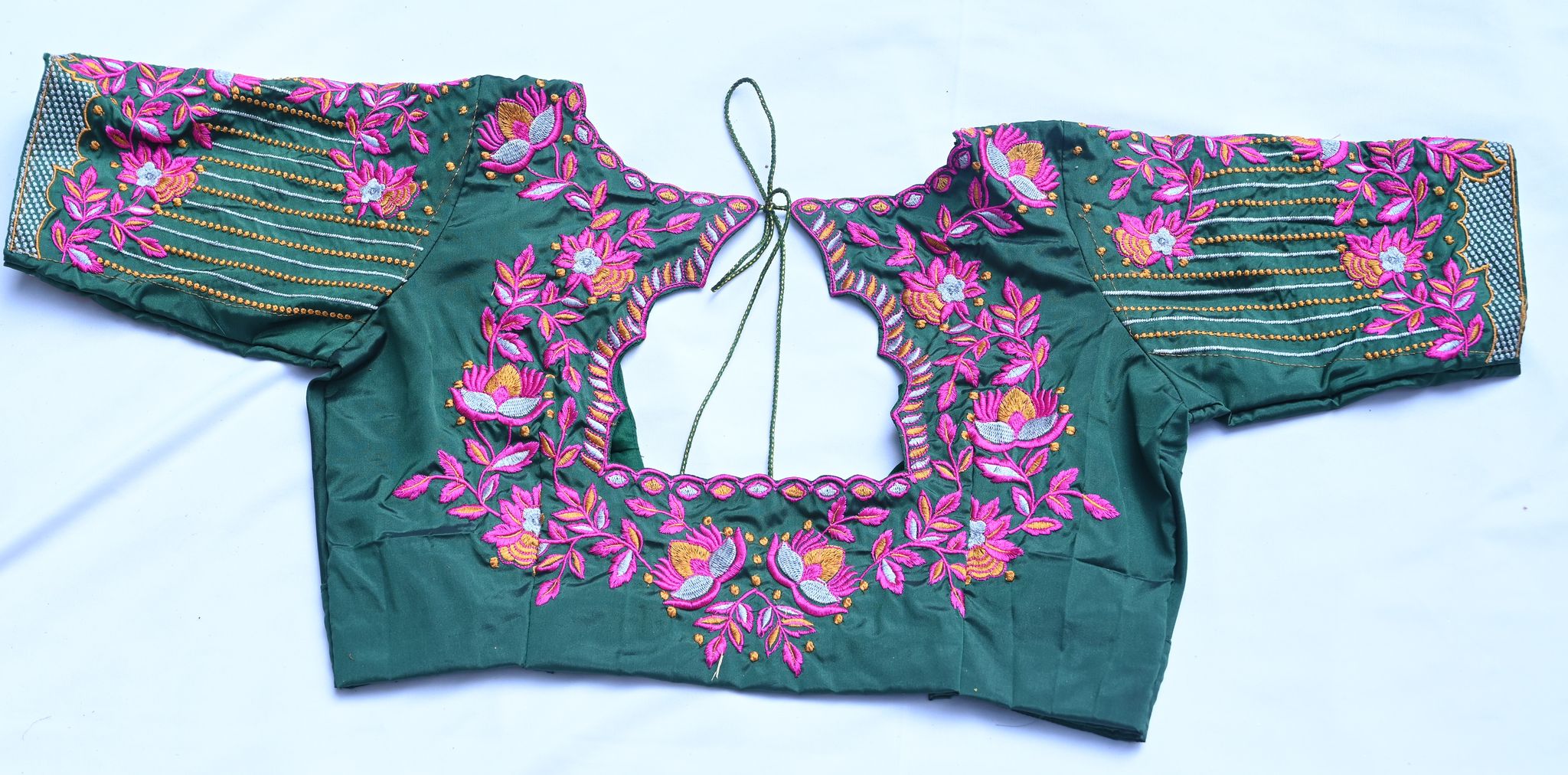 Sri Anu matchings Green blouse with intricate embroidery