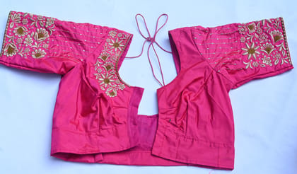  Hot Pink Saree Blouse With Zari Embroidery