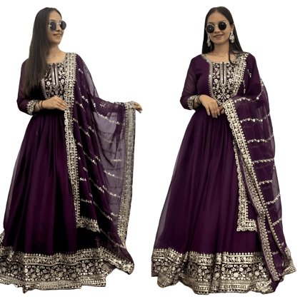 Purple Ready to wear indian salwar kameez Dupatta for women anarkali designer pakistani dresses Festival 3 piece
