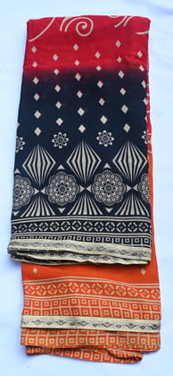 SRI ANU MATCHINGS Red and Black Saree with Orange Border