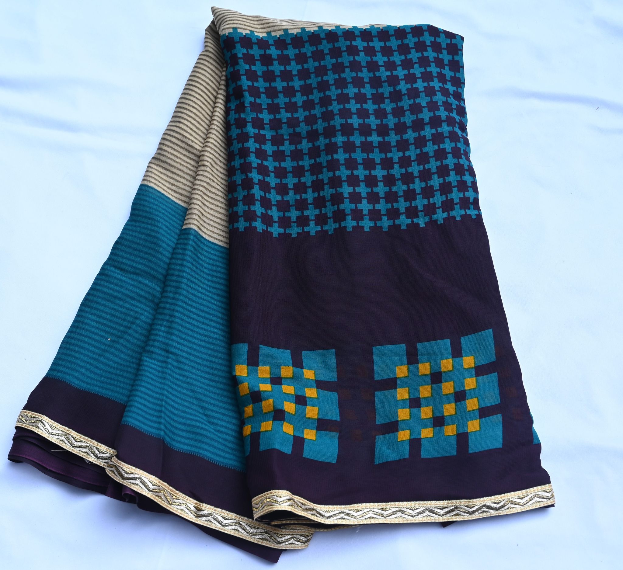 SRI ANU MATCHINGS BLUE  Saree With Blouse Piece