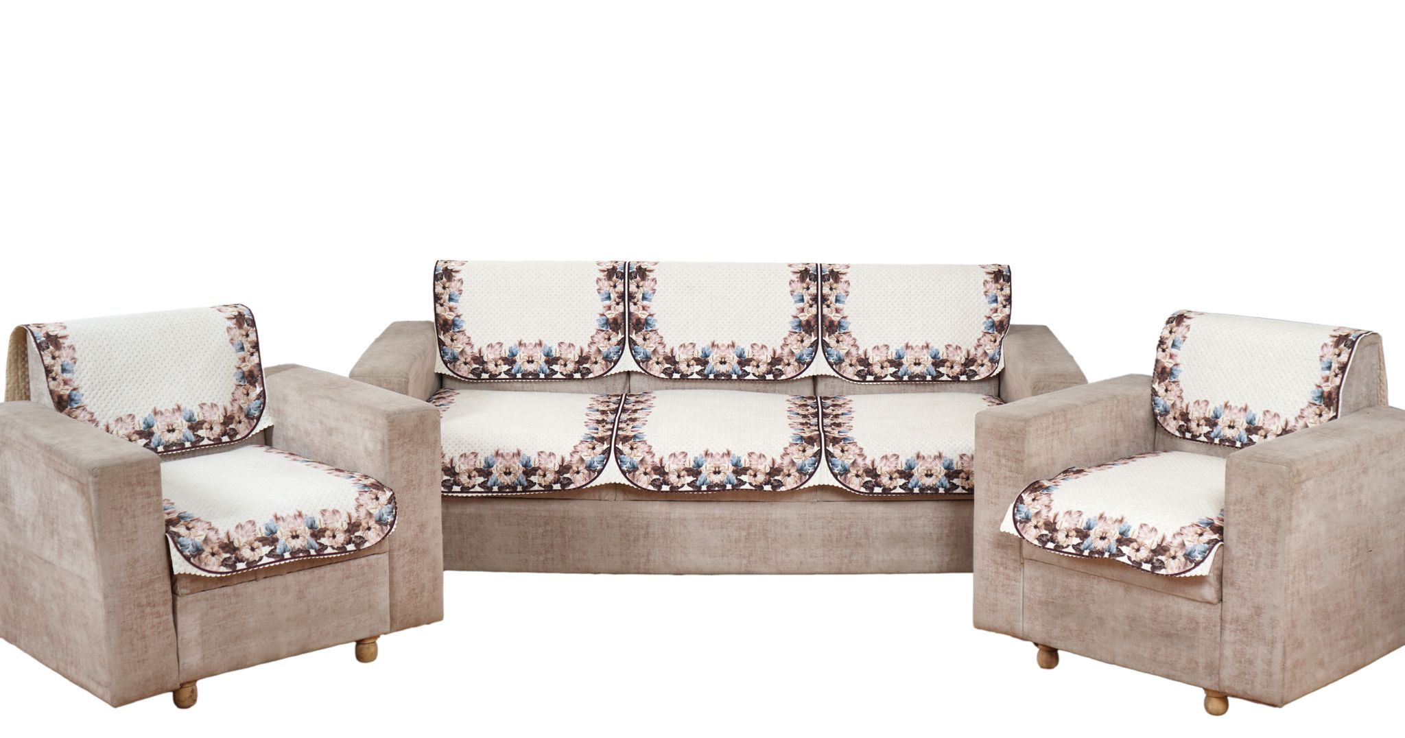 Fabricasa Modern Quilted Reversible Velvet Sofa Cover- Beige 5 Seater