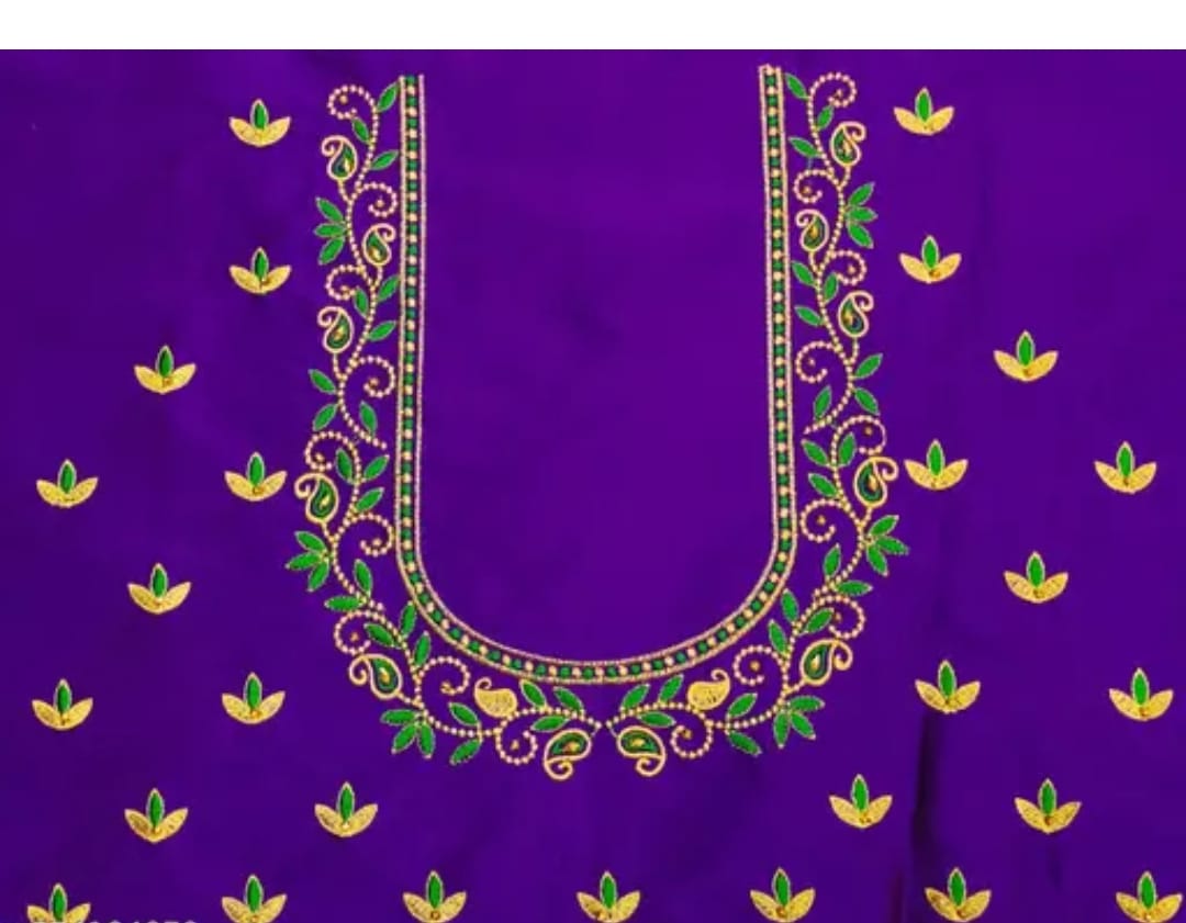  Embroidered Boat Neck Blouse Design With Floral Motifs