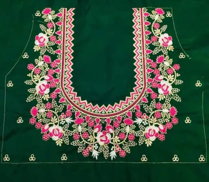 Bottle Green Embroidered Blouse - Un Stiched Blouse - 1 Meter