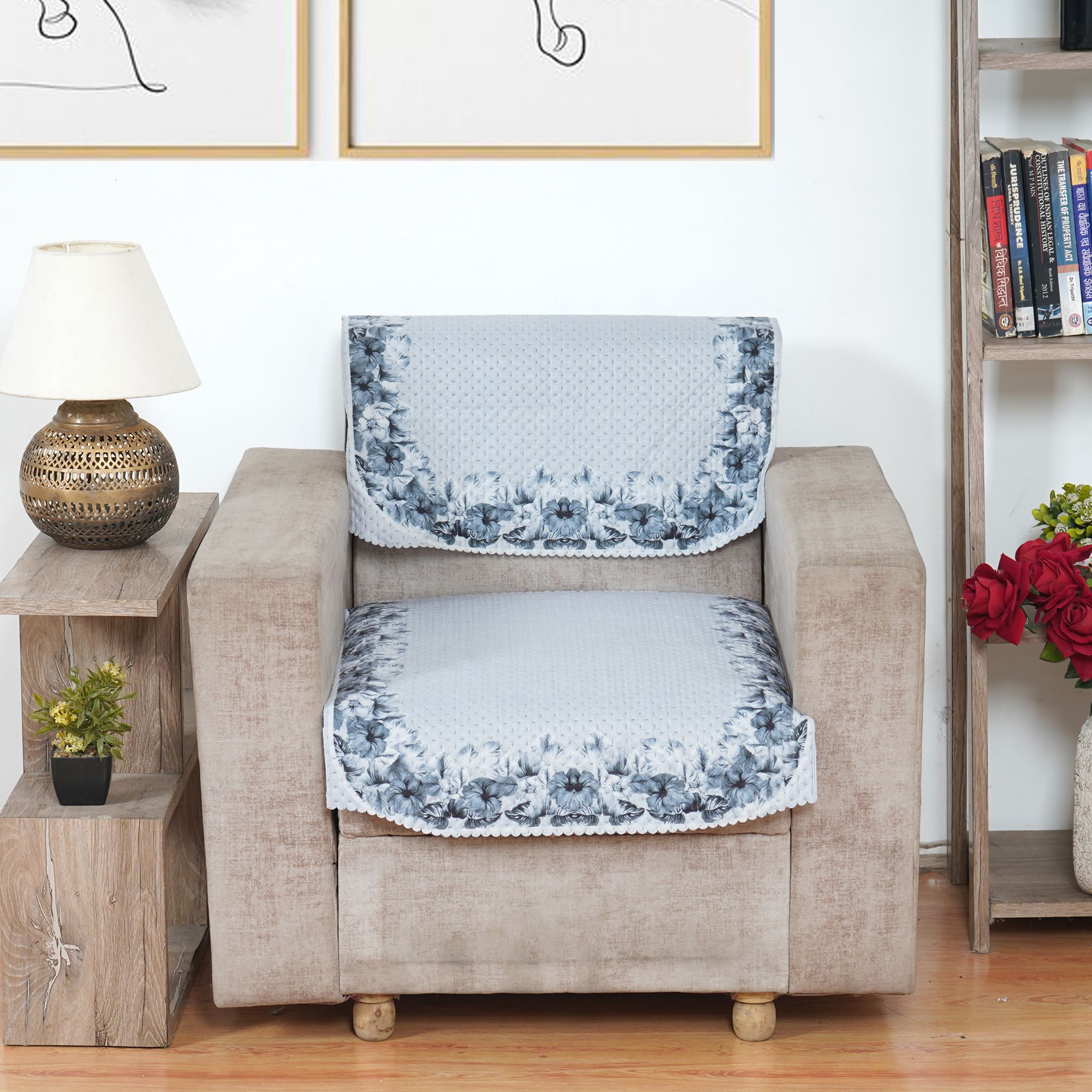 Fabricasa Modern Quilted Reversible Velvet Sofa Cover- Grey 3 Seater