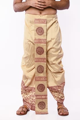Oblik's Beige 01 Hand Block Print Dupion Silk Dhoti For Men Oblik's Beige 01 Hand Block Print Dupion Silk Dhoti For Men