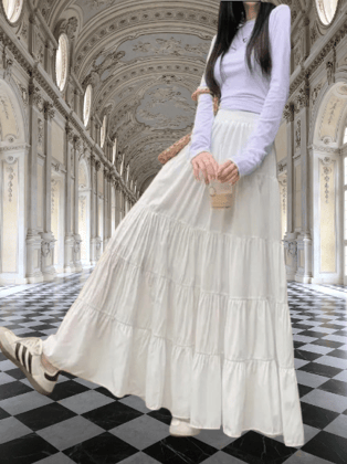 White Ruffle High Waist Long Skirt White Ruffle High Waist Long Skirt