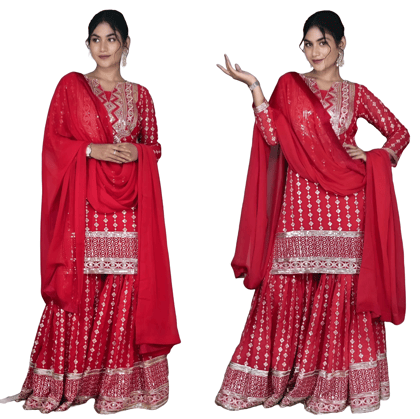 Red Sharara Suit Set Ready to wear indian salwar kameez Dupatta for women anarkali designer pakistani dresses Festival 3 piece