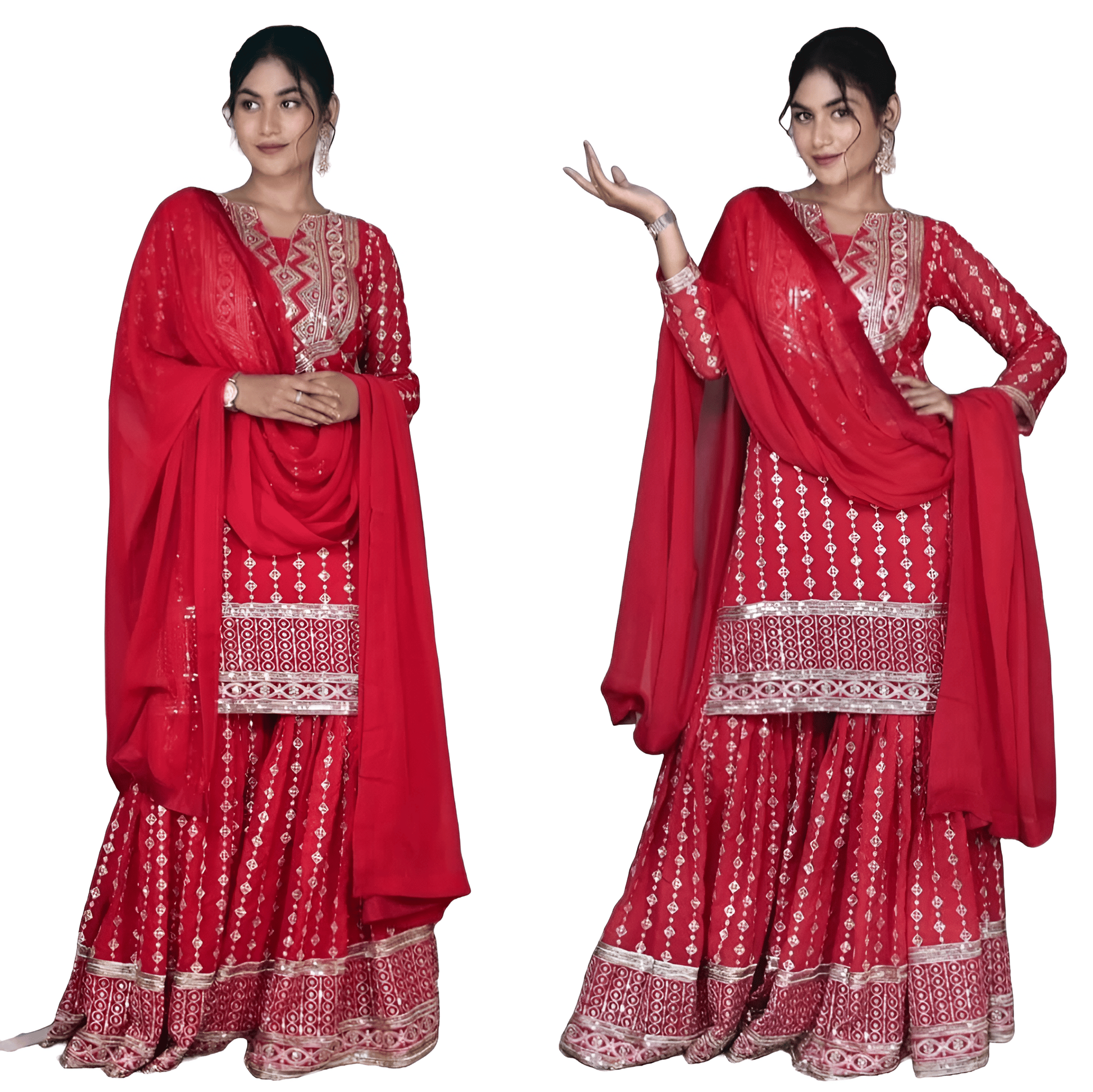 Red Sharara Suit Set Ready to wear indian salwar kameez Dupatta for women anarkali designer pakistani dresses Festival 3 piece