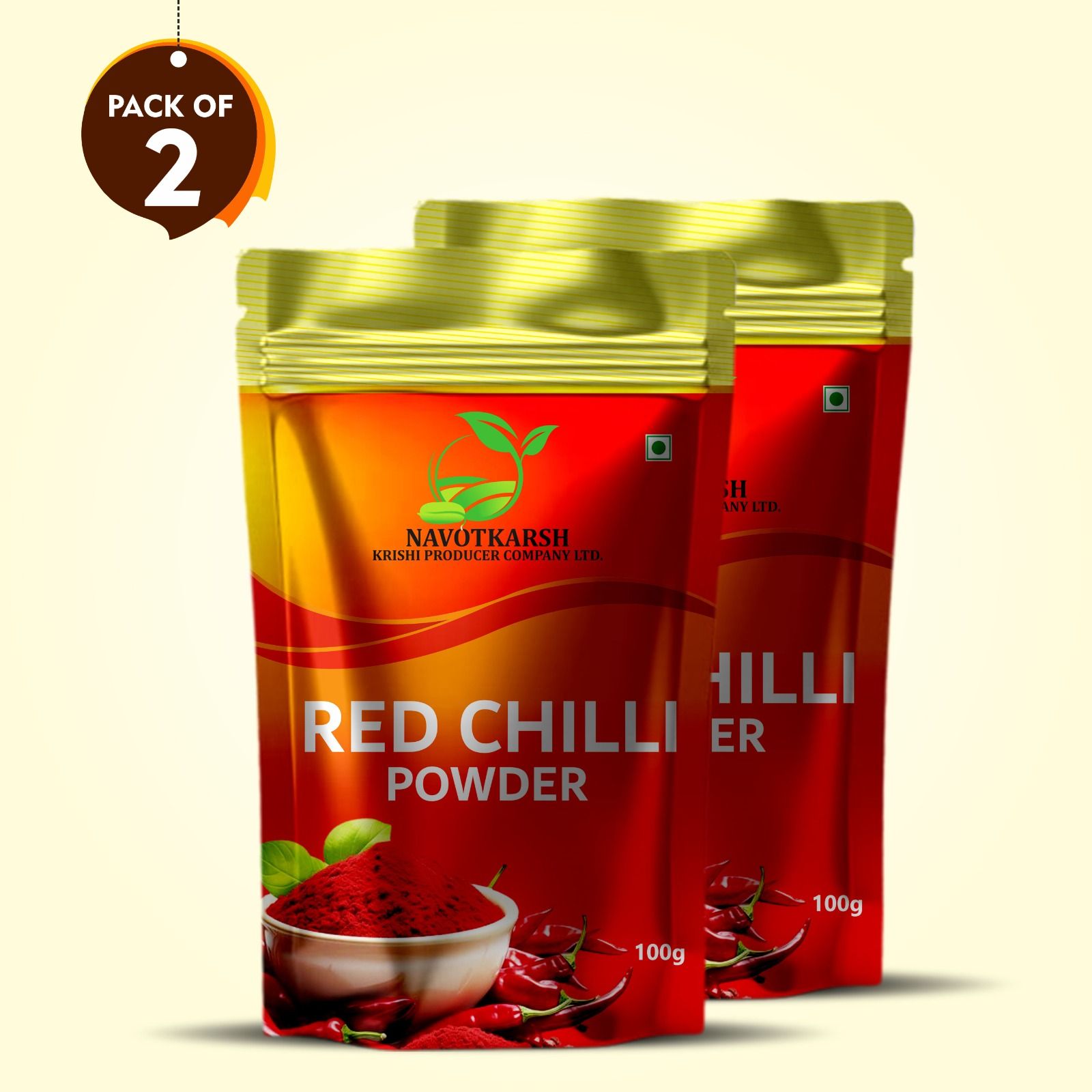Red Chilli Powder 200 gm  (Pack of 2 × 100 gm) by Navotkarsh – Bold Flavor, Fresh Aroma, Farmer-Made