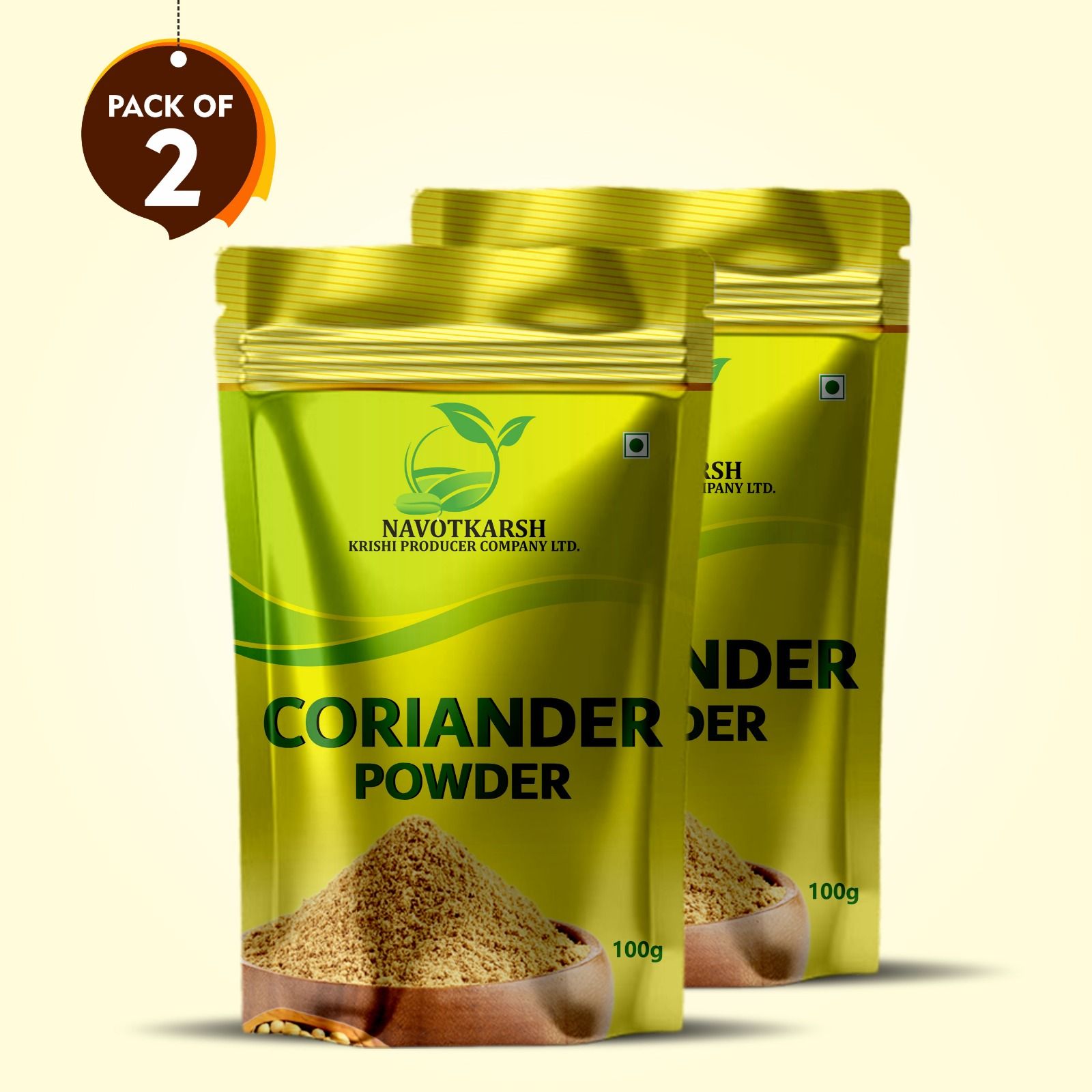 Coriander Powder 200 gm  (Pack of 2 × 100 gm) by Navotkarsh – Fresh Aroma, Pure Taste, Farmer-Made. 