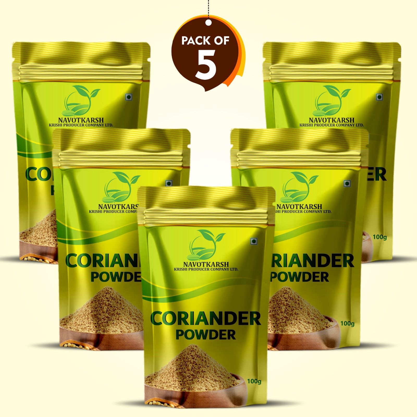 Coriander Powder 500 gm – (Pack of 5 × 100 gm) by Navotkarsh – Fresh Aroma, Pure Taste, Farmer-Made