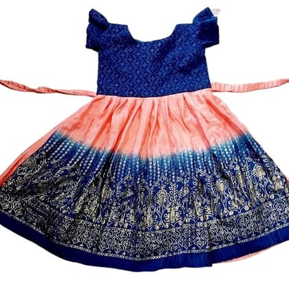 Blue and Orange Ethnic Wear Cotton Silk Kids Pattu Pavadai S⁸¹² Blue and Orange Ethnic Wear Cotton Silk Kids Pattu Pavadai S⁸¹²