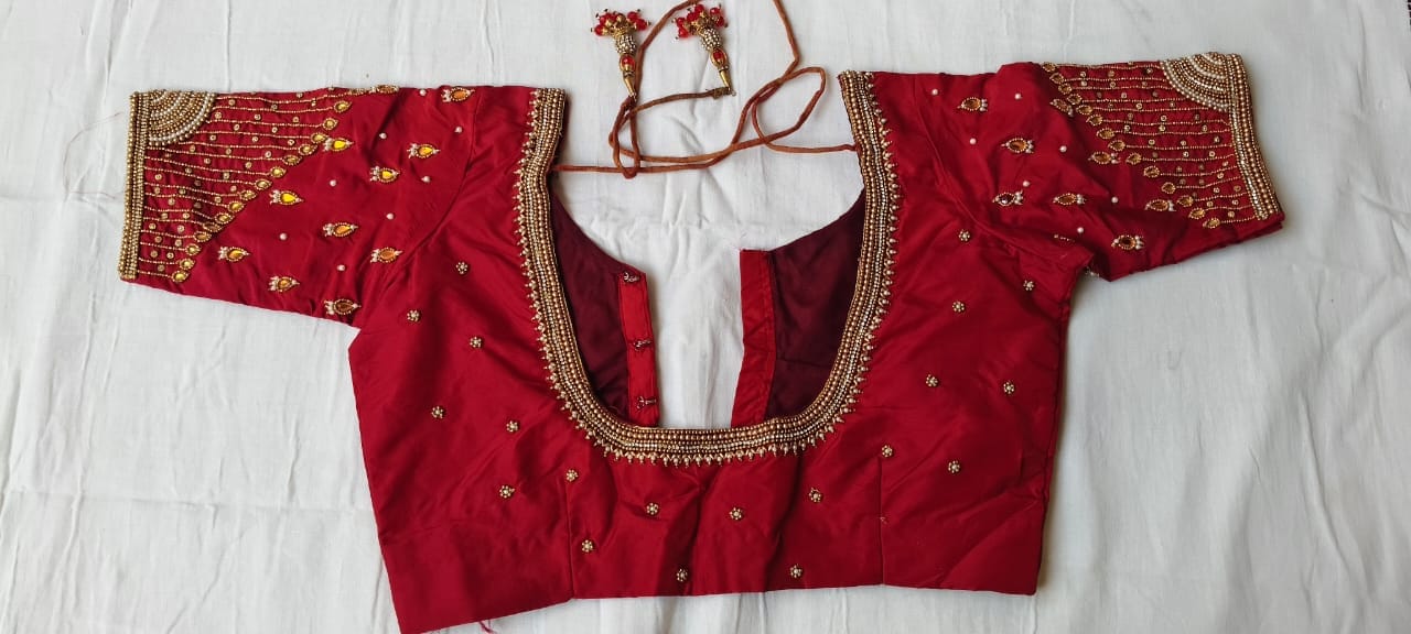 Red zari embroidered work blouse