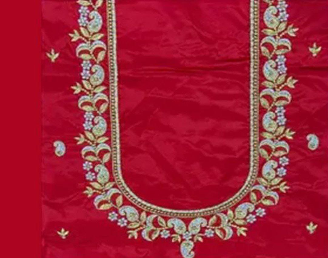 JANUS BOTIQUE & MATCHING CENTER - Red and gold zari and beads embroidery work blouse