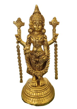 Brass Lord Vishnu Statue with Conch and Chakra Brass Lord Vishnu Statue with Conch and Chakra