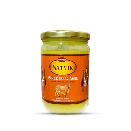 PROTON NATURAL SATVIK Pure Desi Cow Ghee A2 Bilona Method | Traditional Bilona Method | Cultured | Immunity Booster| Natural | Healthy | Fresh |Lactose and gluten free (500 ML) PROTON NATURAL SATVIK Pure Desi Cow Ghee A2 Bilona Method | Traditional Bilona Method | Cultured | Immunity Booster| Natural | Healthy | Fresh |Lactose and gluten free (500 ML)