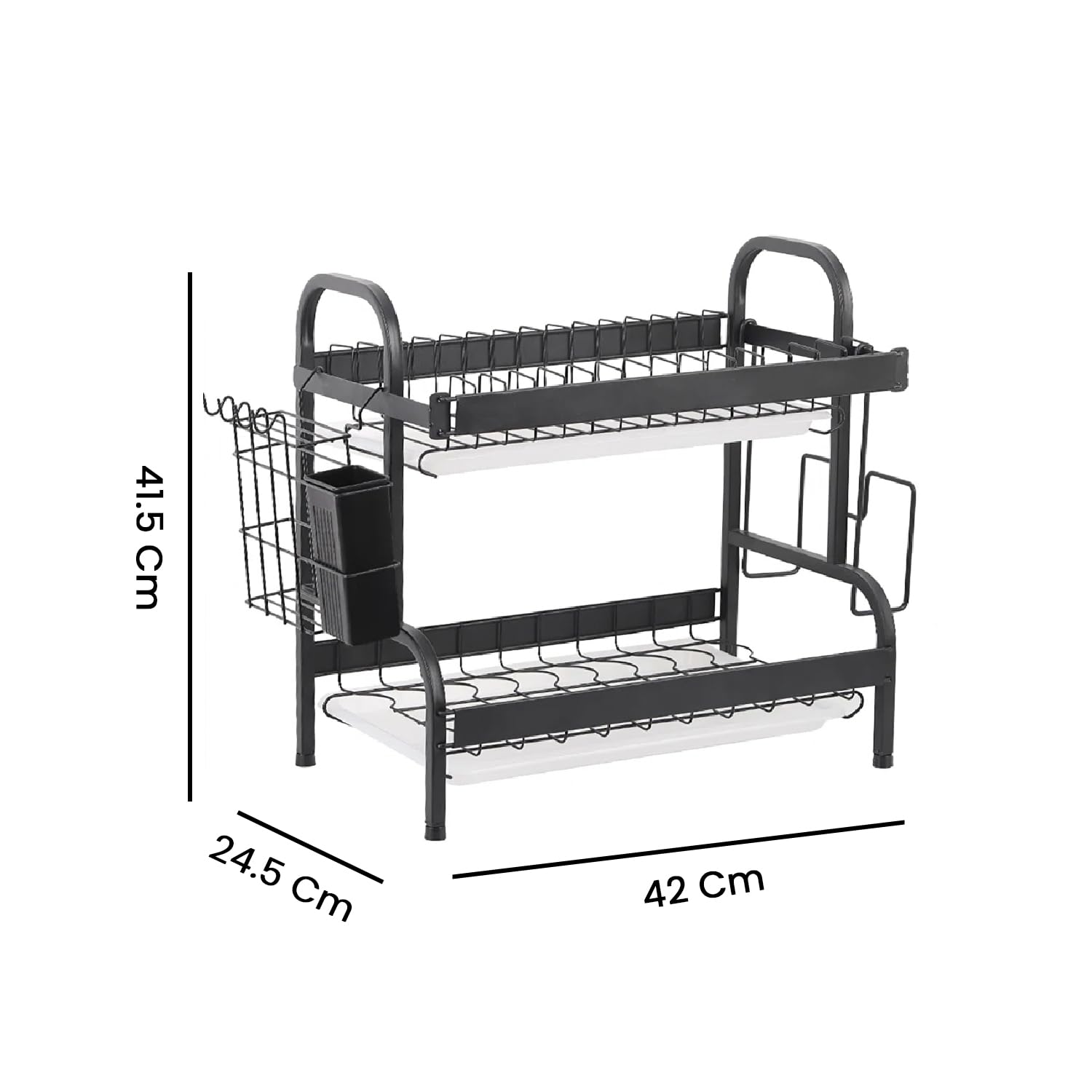 Dish Drying Rack, 2-Tier Bartan Stand/Drainer Shelf/Kitchen Organizer/Counter for Utensil Storage - (IBLDR217, Black)