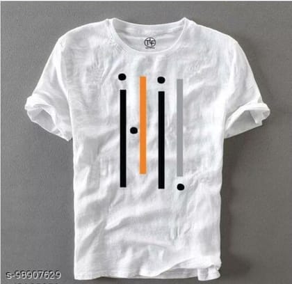 Men's White Cotton Blend Round Neck Half Sleeve Printed T-Shirt Men's White Cotton Blend Round Neck Half Sleeve Printed T-Shirt