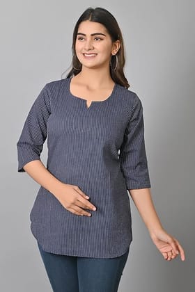 Women's Blue Striped Cotton Kurta with 3/4th Sleeves Women's Blue Striped Cotton Kurta with 3/4th Sleeves