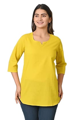 Women's Yellow Cotton Striped Kurta with 3/4th Sleeves Women's Yellow Cotton Striped Kurta with 3/4th Sleeves
