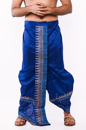 Oblik's Royal Blue 02 Hand Block Print Dupion Silk Dhoti For Men Oblik's Royal Blue 02 Hand Block Print Dupion Silk Dhoti For Men