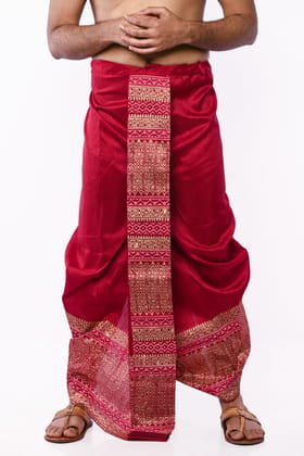 Oblik's Maroon 03 Hand Block Print Dupion Silk Dhoti For Men Oblik's Maroon 03 Hand Block Print Dupion Silk Dhoti For Men