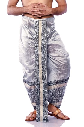 Oblik's Silver 011 Hand Block Print Dupion Silk Dhoti For Men Oblik's Silver 011 Hand Block Print Dupion Silk Dhoti For Men