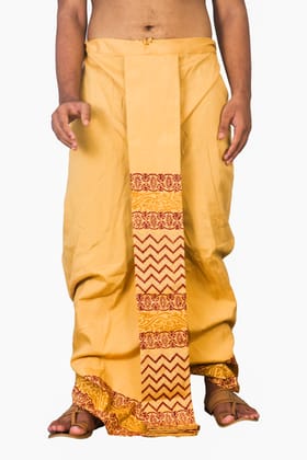 Oblik's Mustard 013 Hand Block Print Dupion Silk Dhoti For Men Oblik's Mustard 013 Hand Block Print Dupion Silk Dhoti For Men