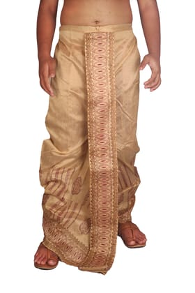 Oblik's Beige 015 Hand Block Print Dupion Silk Dhoti For Men Oblik's Beige 015 Hand Block Print Dupion Silk Dhoti For Men