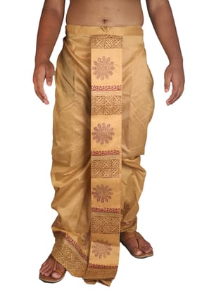 Oblik's Tasar 017 Hand Block Print Dupion Silk Dhoti For Men Oblik's Tasar 017 Hand Block Print Dupion Silk Dhoti For Men