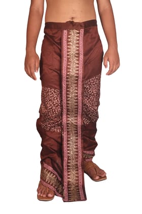 Oblik's Brown 023 Hand Block Print Dupion Silk Dhoti For Men Oblik's Brown 023 Hand Block Print Dupion Silk Dhoti For Men
