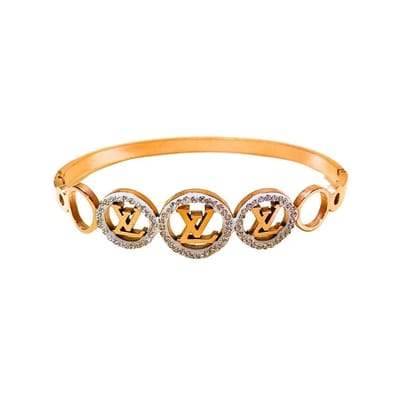 Jewelryklub Anti Tarnish Rose Gold American Diamonds Cubic Zircon Studded Bracelet Kada For Girls & Women Jewelryklub Anti Tarnish Rose Gold American Diamonds Cubic Zircon Studded Bracelet Kada For Girls & Women