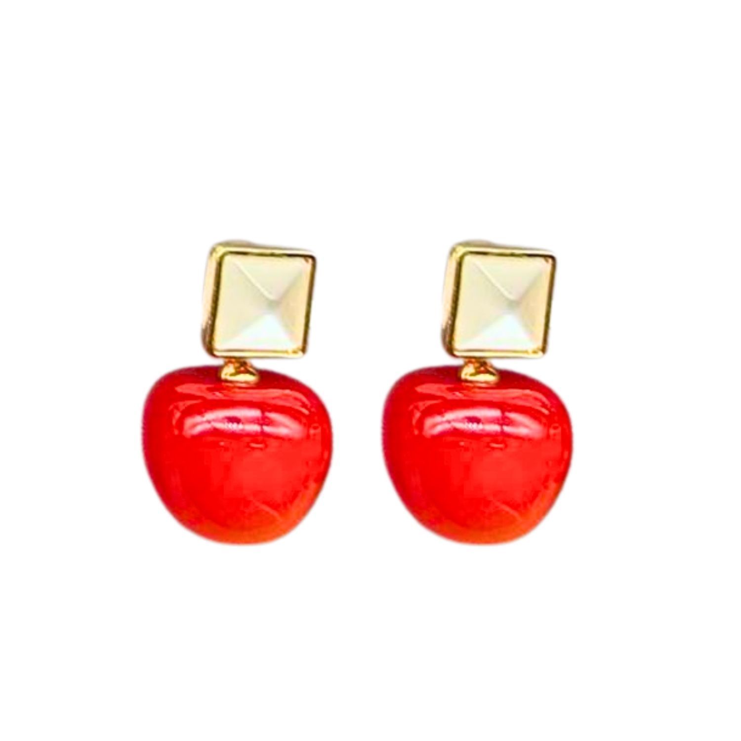 Jewelryklub Red Cherry Earrings with Pearl Accents For Women & Girls - Design 1