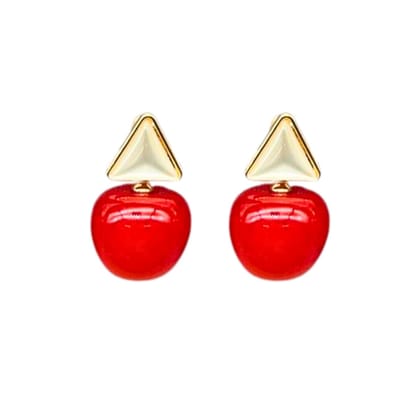 Jewelryklub Red Cherry Earrings with Pearl Accents For Women & Girls - Design 2