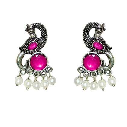Jewelryklub Earrings For Women Oxidised Silver Peacock Shape Jhumki Earrings For Girls And Women - Light Pink Jewelryklub Earrings For Women Oxidised Silver Peacock Shape Jhumki Earrings For Girls And Women - Light Pink
