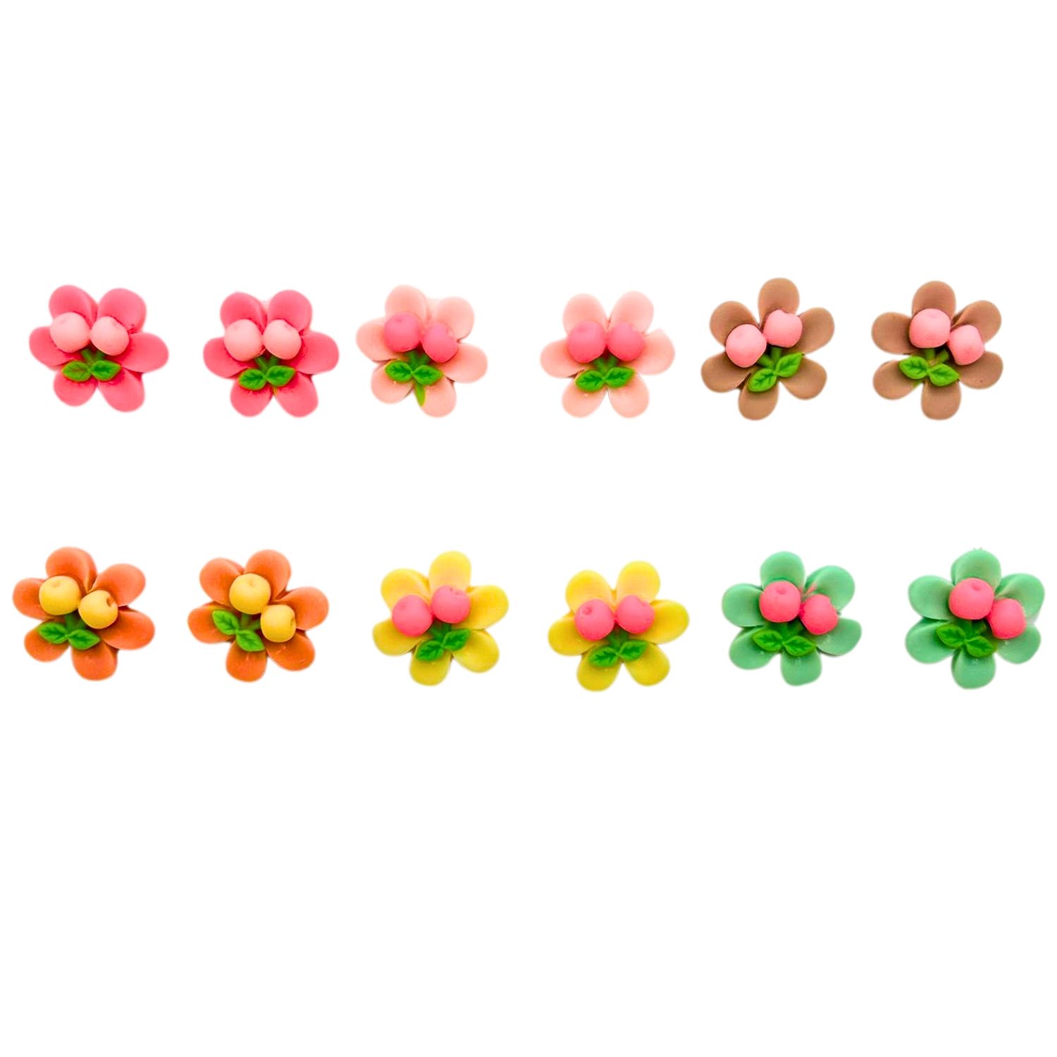 Jewelryklub 6 Pairs Colourful Cherry Flower Earrings Everyday Accessories Fashion Jewellery For Women & Girls