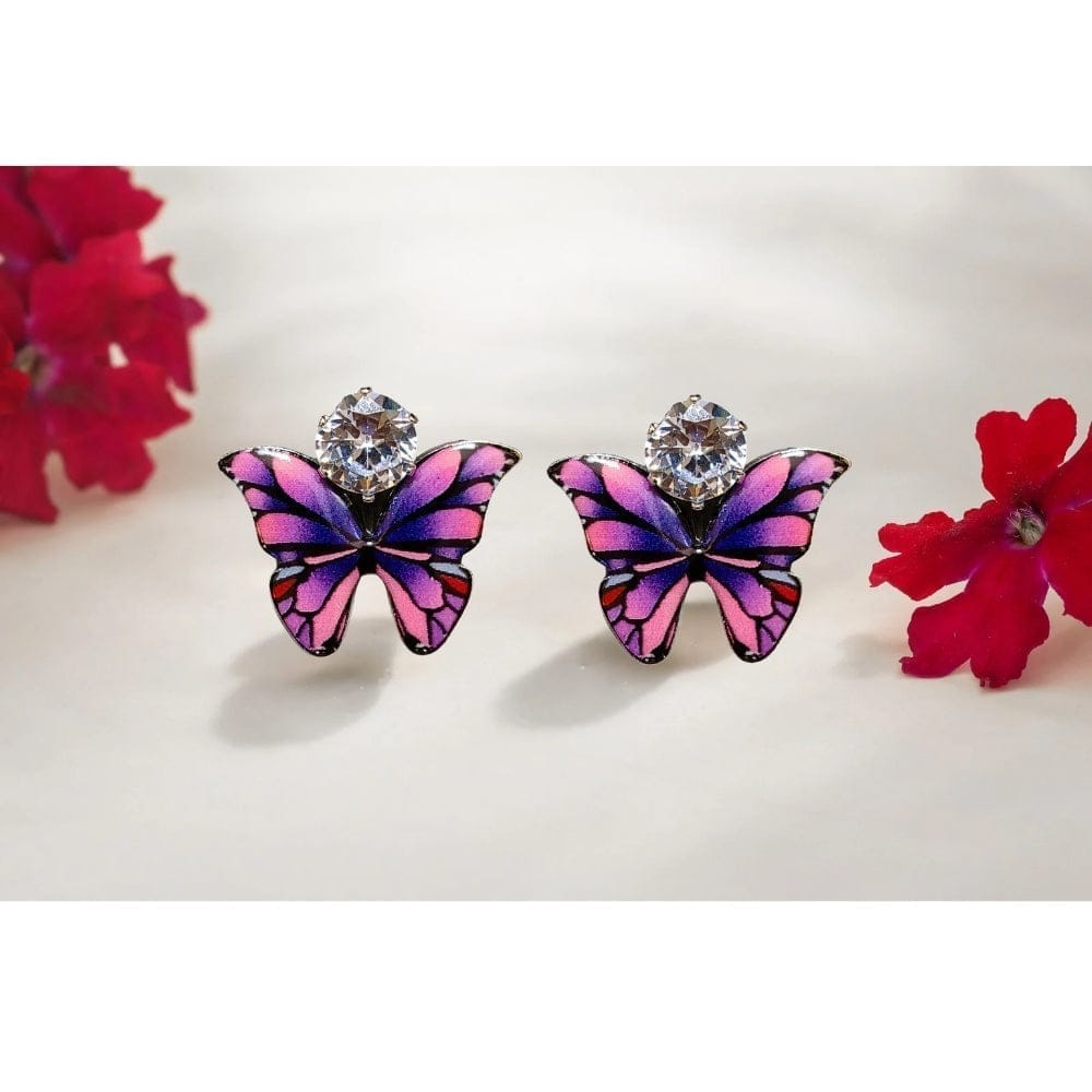 Jewelryklub Zircon Studded Multicolored Butterfly Design Stud Earrings For Girls & Women Design 2
