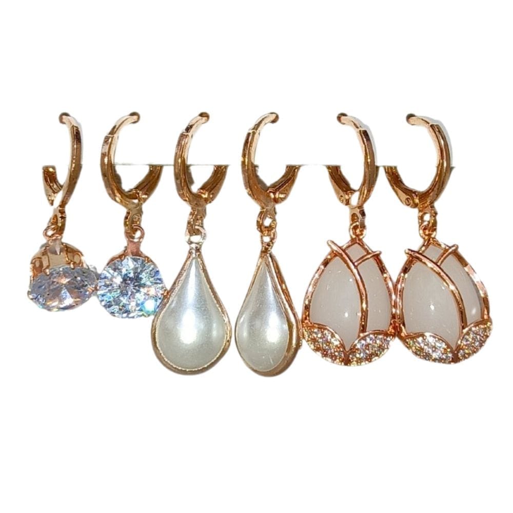 Jewelryklub Combo Of 3 Pairs Rose Gold Plated Zircon Studded AD Earrings For Girls Women Design 8