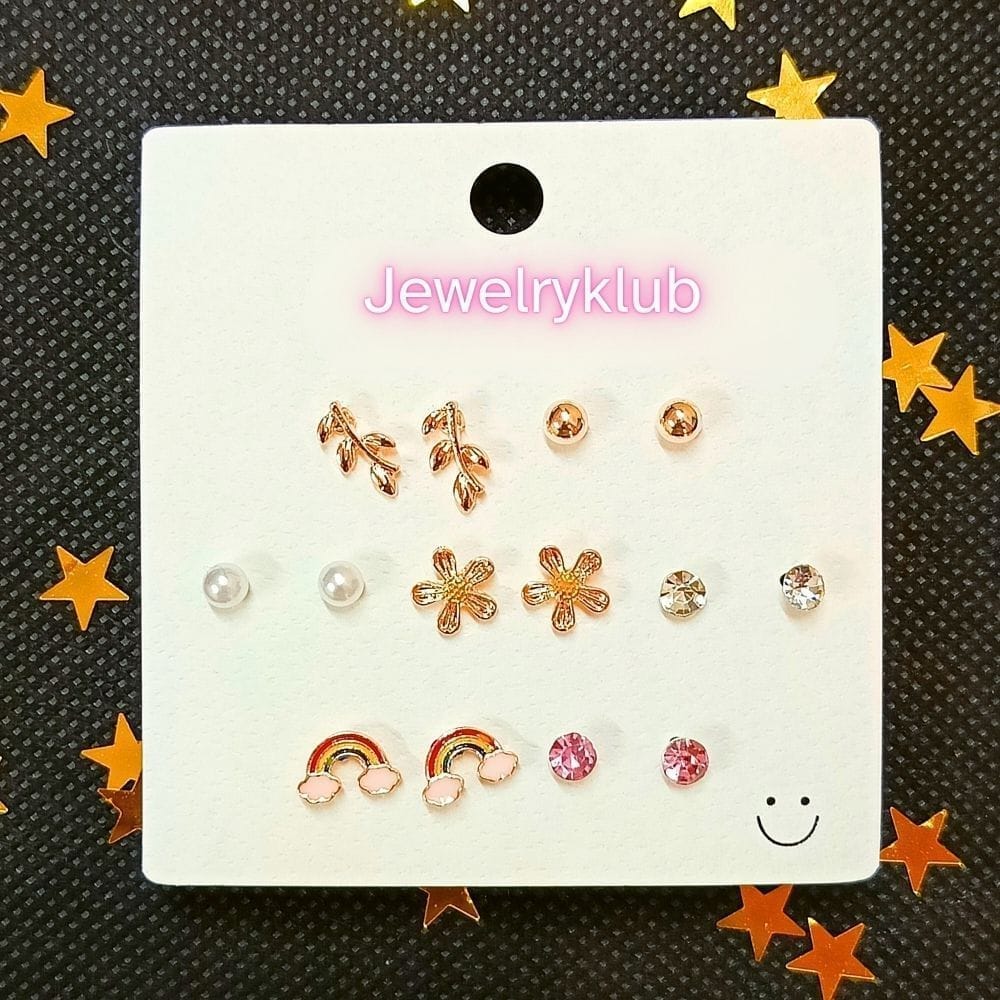 Jewelryklub Combo Set Of 7 Pairs Celebrity Inspired Latest Trendy Stylish Rose Gold Plated Pearl Stud Earrings for Women and Girls (Design 6)