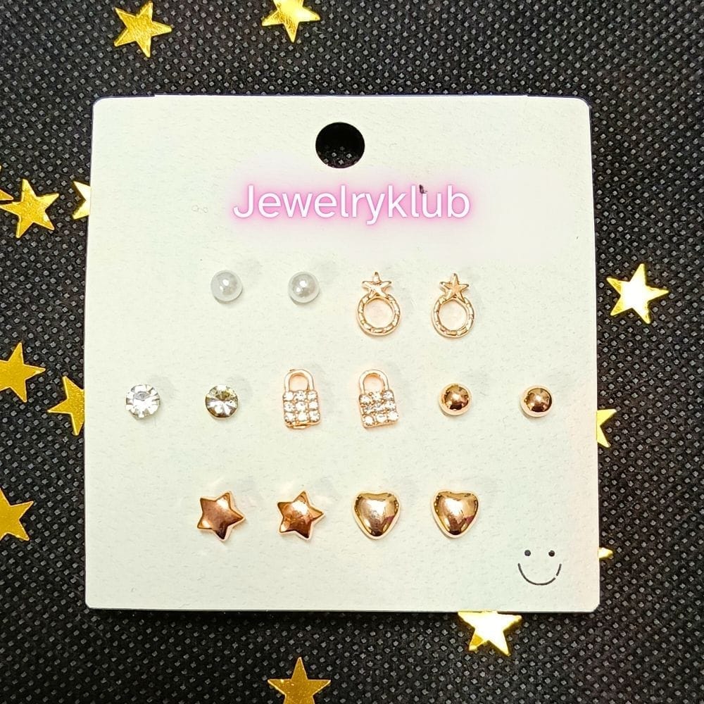 Jewelryklub Combo Set Of 7 Pairs Celebrity Inspired Latest Trendy Stylish Rose Gold Plated Pearl Stud Earrings for Women and Girls (Design 2)