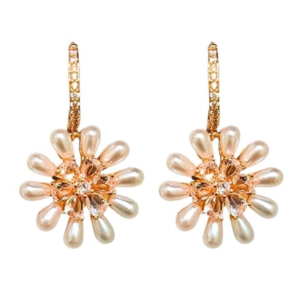 Jewelryklub American Diamond Earrings With Pearl Stone Flower Shape For Girls Women Jewelryklub American Diamond Earrings With Pearl Stone Flower Shape For Girls Women