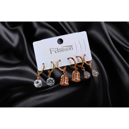 Jewelryklub Combo Of 3 Pairs Of American Diamond Earrings Rose Gold Plated Huggie Hoops For Girls Women Jewelryklub Combo Of 3 Pairs Of American Diamond Earrings Rose Gold Plated Huggie Hoops For Girls Women