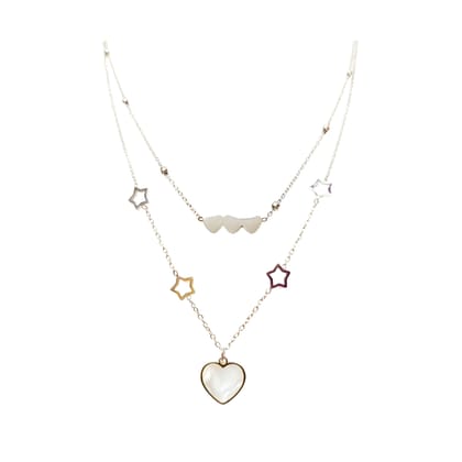 Jewelryklub Double Layer Heart Shaped Pendant Love Hollow Star Silver Plated Stainless Steel Necklace Chain For Girls Women Ladies Girlfriend Wife Western Valentine Gifts Birthday Lovers Jewelryklub Double Layer Heart Shaped Pendant Love Hollow Star Silver Plated Stainless Steel Necklace Chain For Girls Women Ladies Girlfriend Wife Western Valentine Gifts Birthday Lovers
