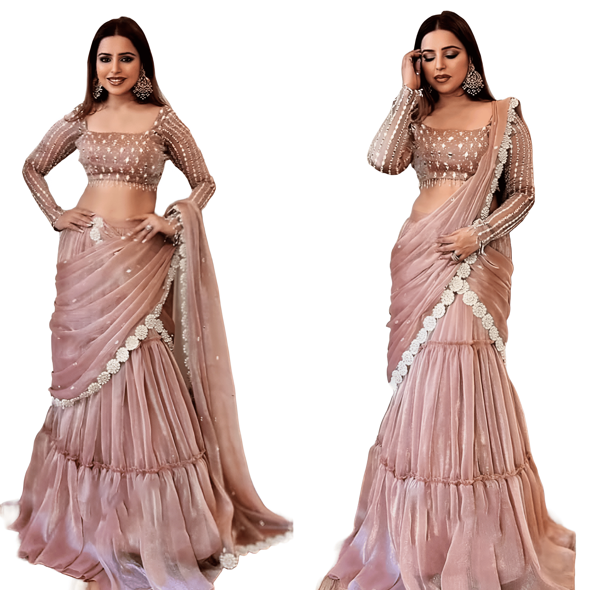 Pink Indian Wedding PartyWear Lehenga Saree Ready To Wear With Stitched Blouse Readymade