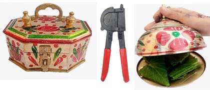 Mii Art brass paan daan with betal nut cutter/trinket box/pan masala box/refreshment box and pan serving tray,kasdan(size-large) pack of 3pcs.