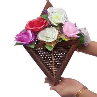 Mii Art Bamboo Wall Mounted Hanging Flower vase with Flower for Interior Decoration,Flower Pot,Decorative showpiece for Office Home Decoration,Business Gifts (size-13 inch,Small, Brown)pack of 1 pcs.